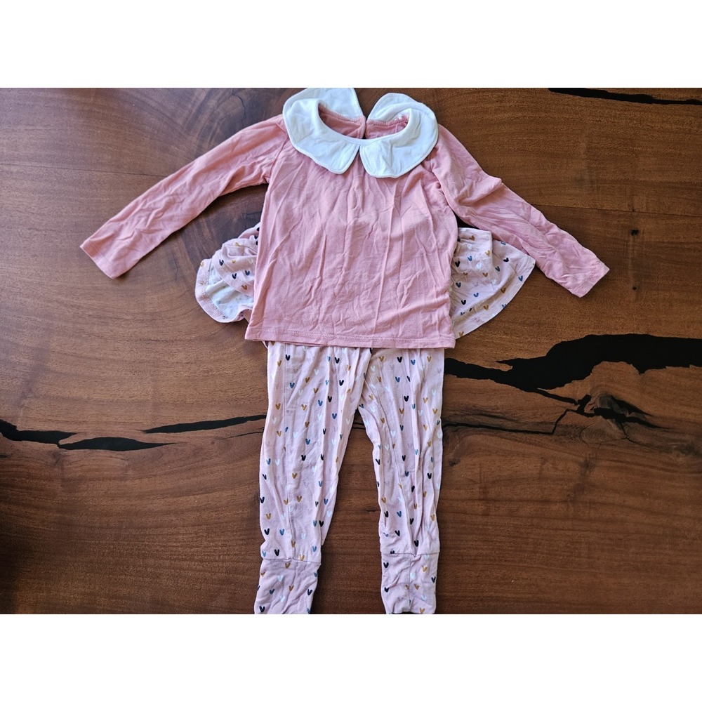 Posh Peanut‎ Girls 2T Pink Heart Print Dress Set with Ruffle Collar Top